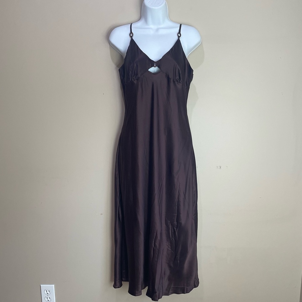 La Senza Lingerie Chocolate Brown Silk Nightgown Negligee Size L
